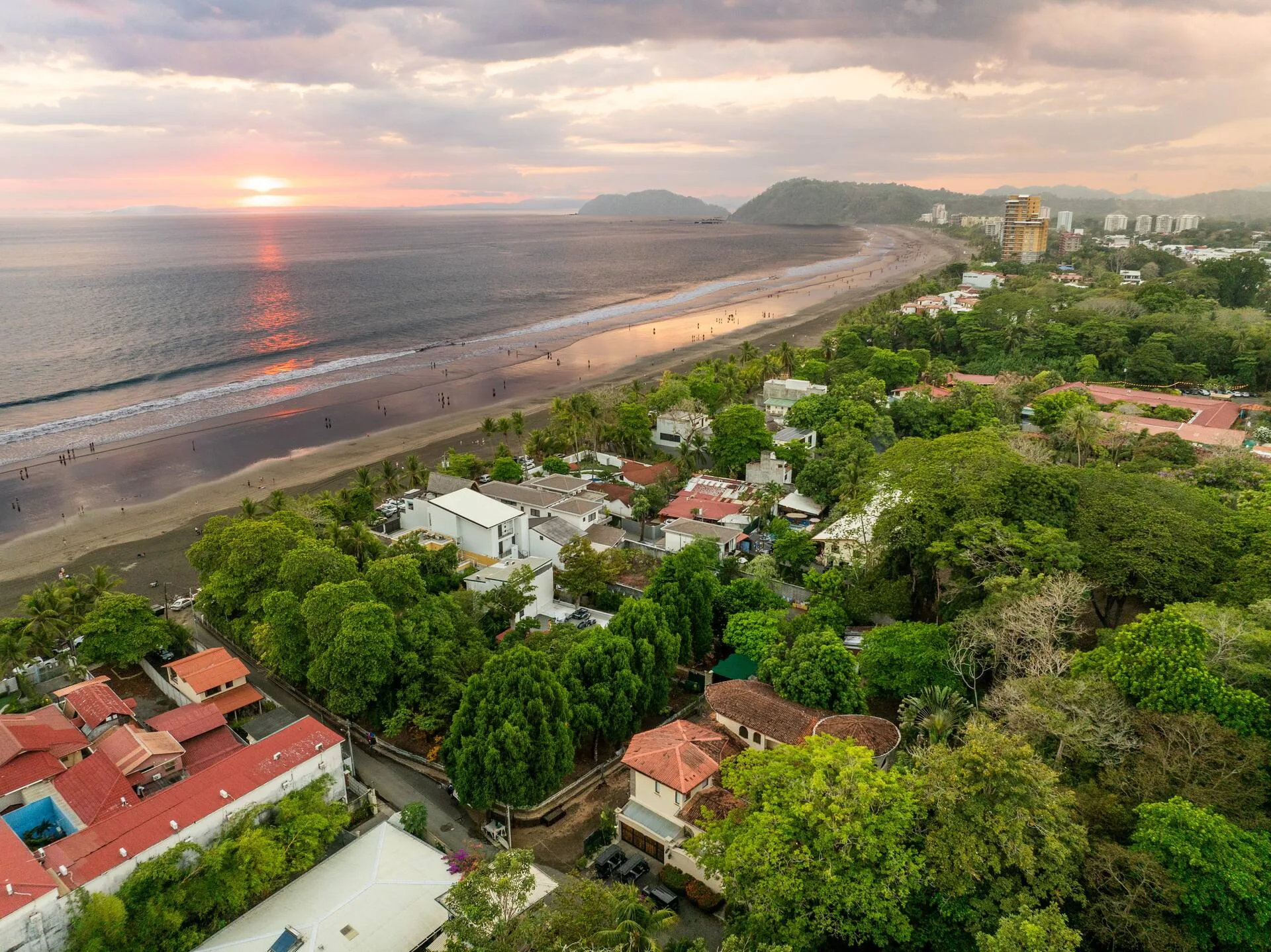 Jaco beach from above at sunset